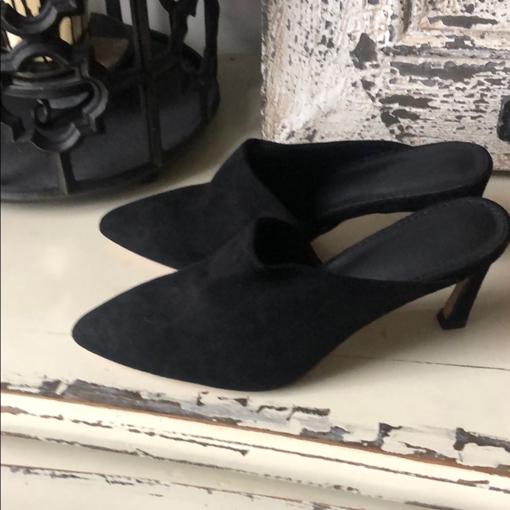 Brand new black suede mules.